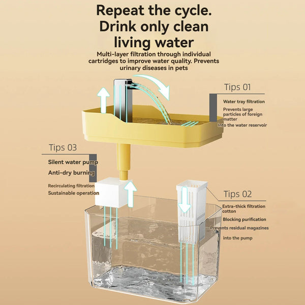 Cat Water Fountain with Pump - Auto Filtered