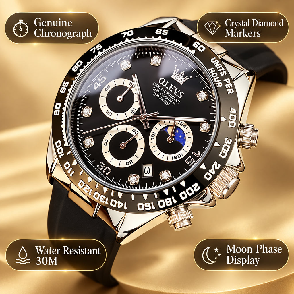 OLEVS Men's Chronograph Watch – Moon Phase & Date