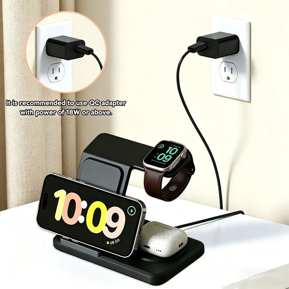 3-in-1 Kabellose Ladestation – Handy, Uhr & Kopfhörer