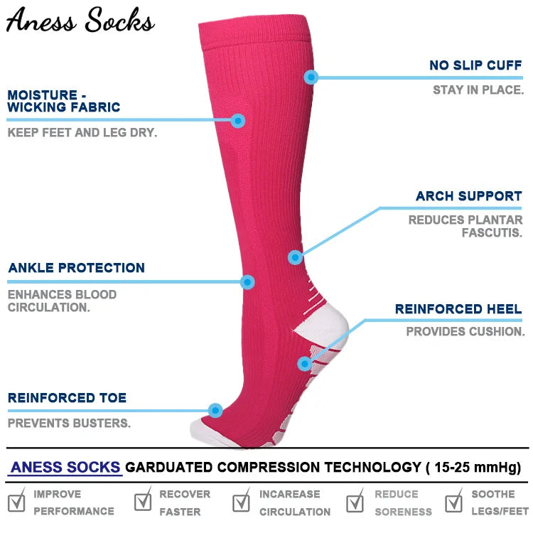9-Color Compression Sports Socks 20–30 mmHg