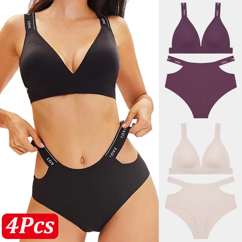 Seamless Ice Silk Push-Up Bra Set