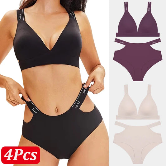 Seamless Ice Silk Push-Up Bra Set