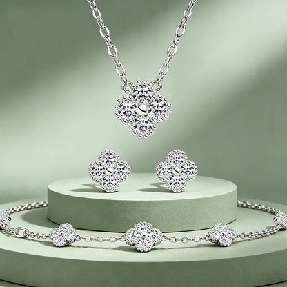 925 Sterling Silver Four-Leaf Moissanite Jewelry Set
