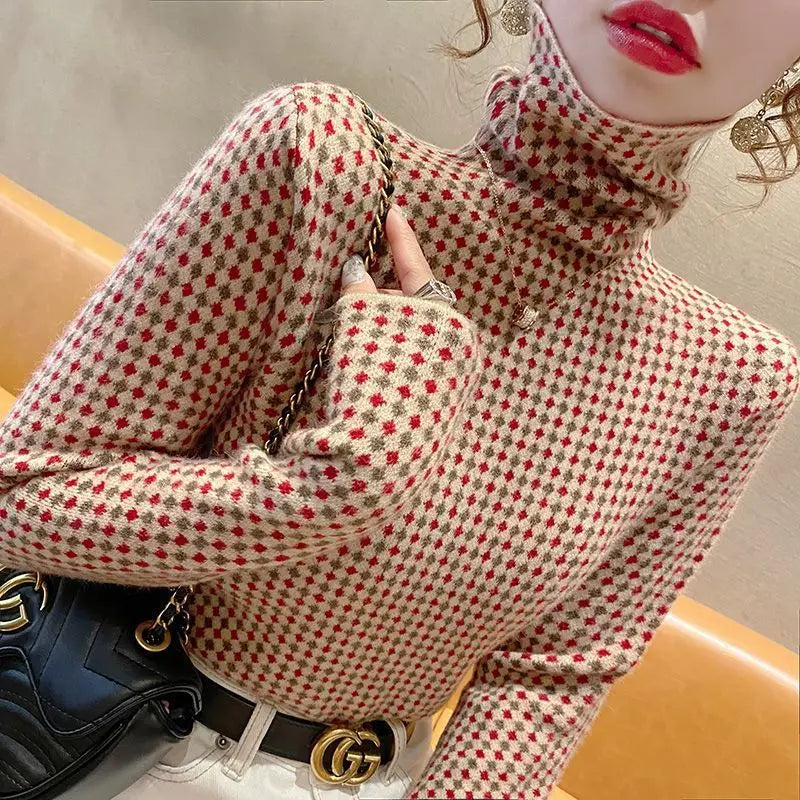 Women Elegant Fashion Slim Turtleneck Pullovers Autumn Winter New Casual All-match Long Sleeve Knitted Sweaters Office Lady Top