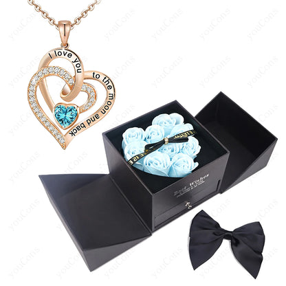 Heart Zircon Pendant Necklace with Rose Gift Box