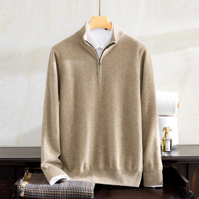 Pull Homme en Cachemire – Col Montant Zippé