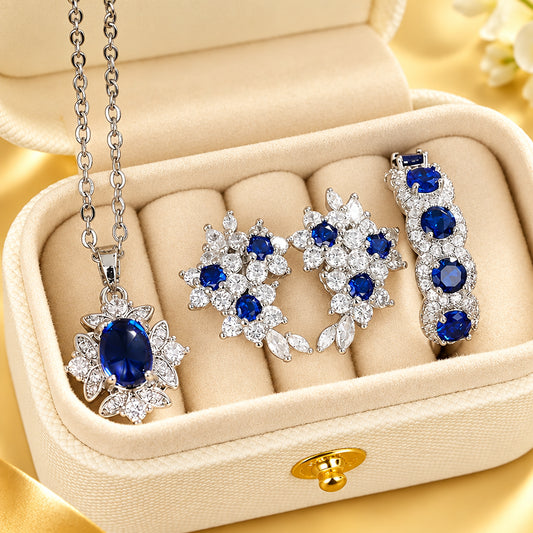 Royal Blue Crystal Jewelry Set: Necklace, Earrings & Ring