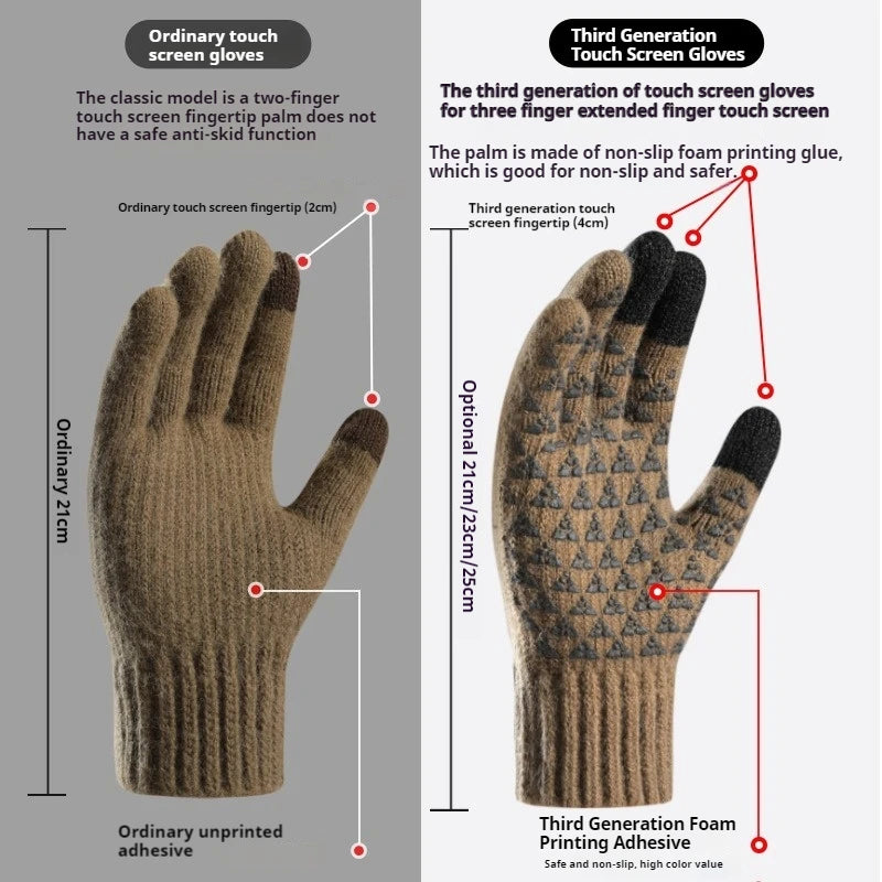 Men's and women's gloves winter fleece thickened alpaca knitted wool cycling mobile phone tablet touch screen gloves