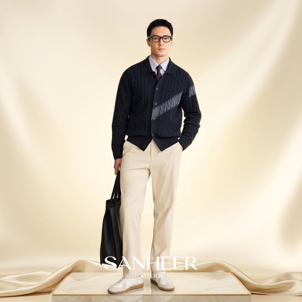 Cardigan en cachemire torsadé homme
