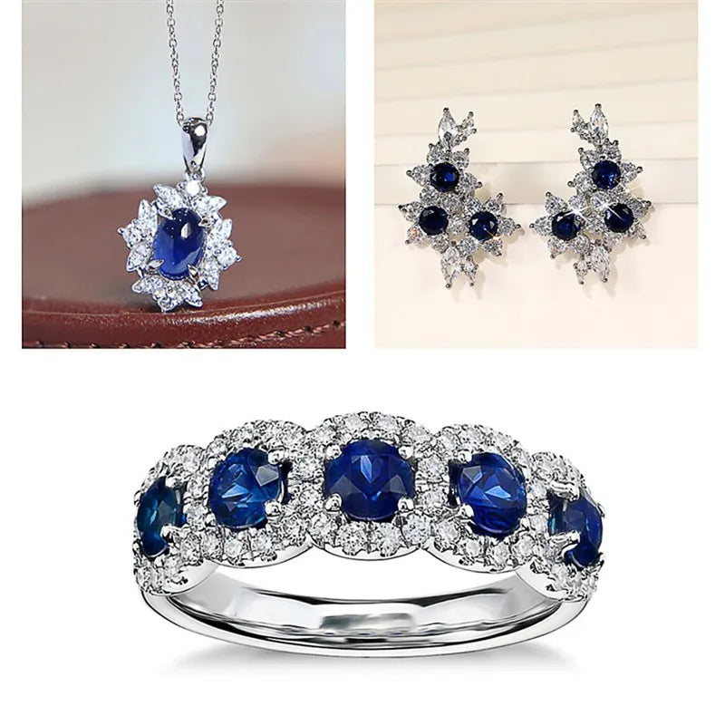 Royal Blue Crystal Jewelry Set: Necklace, Earrings & Ring