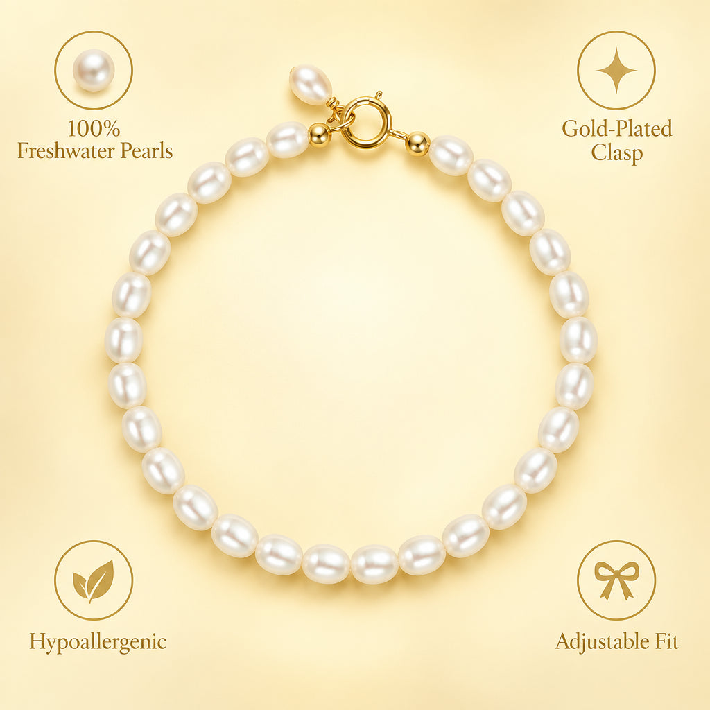 Bracelet en perles d'eau douce – Perles grain de riz, 4–5 mm