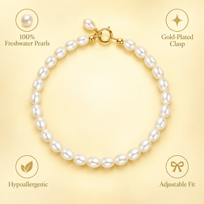 Bracelet en perles d'eau douce – Perles grain de riz, 4–5 mm