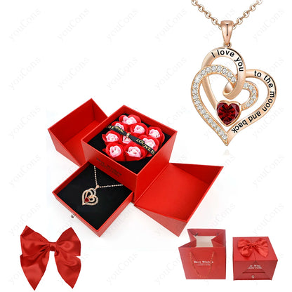 Heart Zircon Pendant Necklace with Rose Gift Box