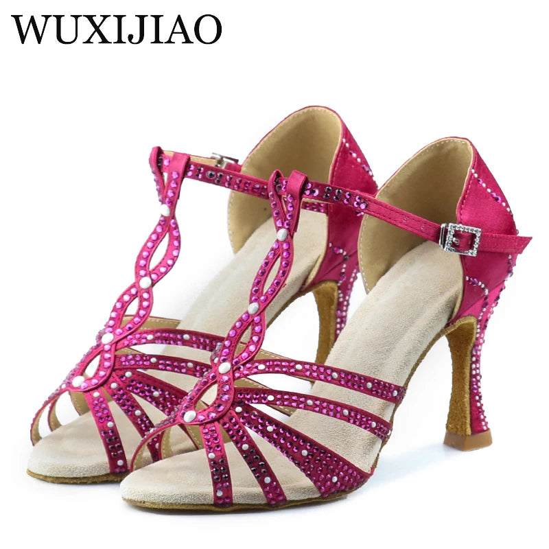 Fuchsia WUXIJIAO Latin Dance Shoes Women's New  High Heels 9cm for salsa dance