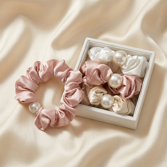 Chouchou en Soie 22 Momme – Rose, Blanc & Or Rose