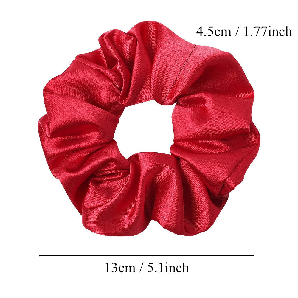 Silk Hair Scrunchies Black Red for Women Girls Curly Thick Hair Big Mulberry Silky Sleep Scrunchy Satin Elastic Hair Tie Bands Fashion Ponytail Holder 90S Accessories