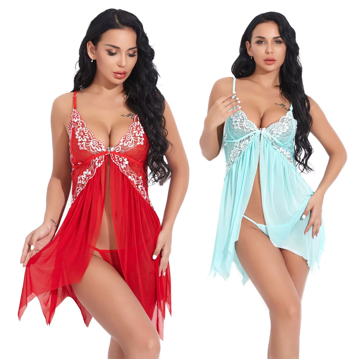 Underwear Women Sexy Lingerie Erotic Dress See-Through Lace Pajamas Sleepwear Nightdress + Thong Sexy Costumes Sex Dress