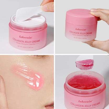 Collagen Skincare Set, 5 Pcs Bio-Collagen Deep Hydrating Mask & Night Wrapping Peel off Facial Mask and Jelly Cream, for Firming & Glowing Skin