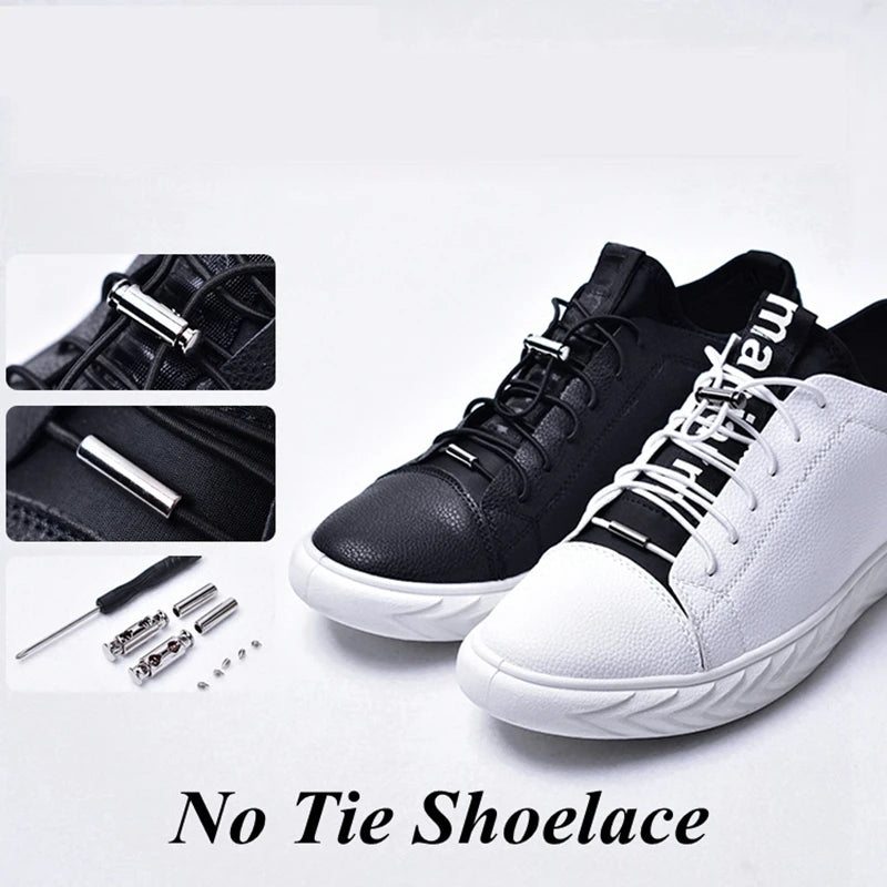 Elastic No-Tie Shoelaces with Metal Lock Button - Effortless Lace Solution for Sneakers for All Ages