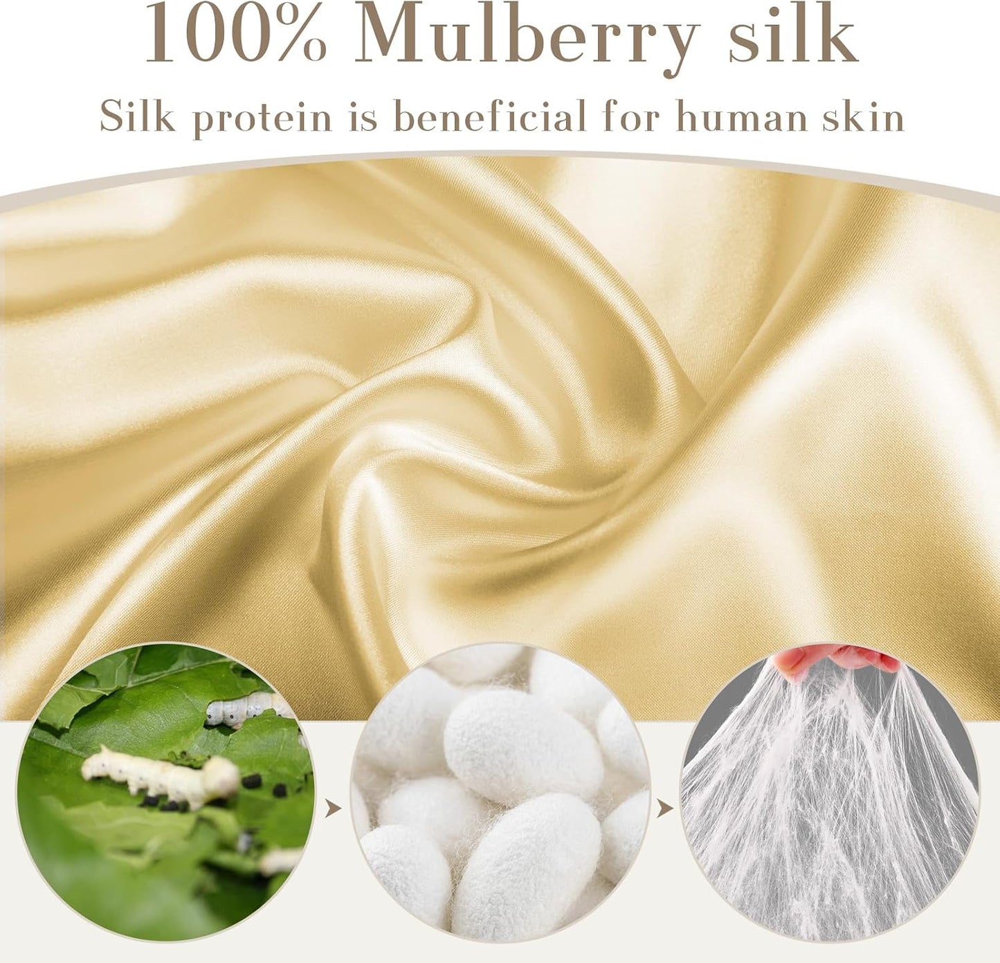 100% Mulberry Silk Sleep Mask Eye Mask for Women Man with Adjustable Band, for Side Sleeper Blackout Sleep Mask for Travel Rest and Office (Gold)