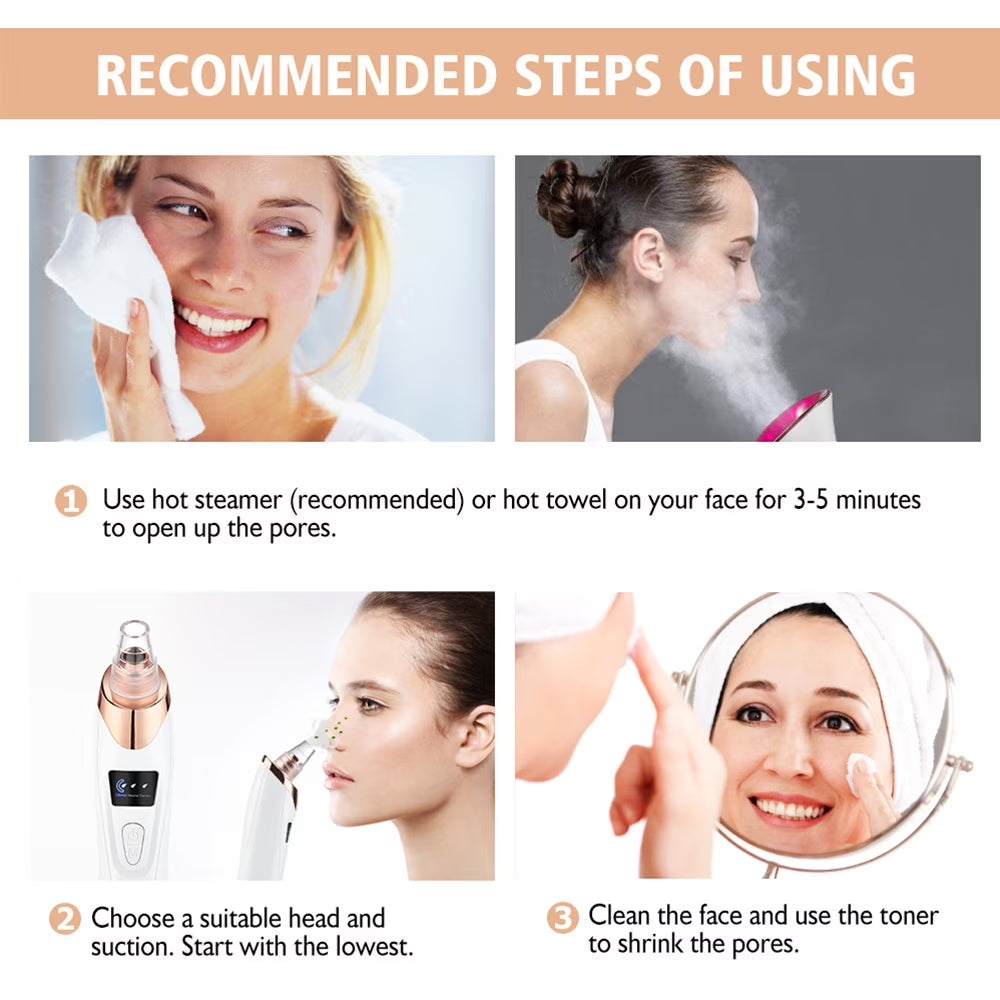 Blackhead Remover Vacuum - Facial Pore Cleaner with 5 Attachments, Electric USB Pore Vacuum