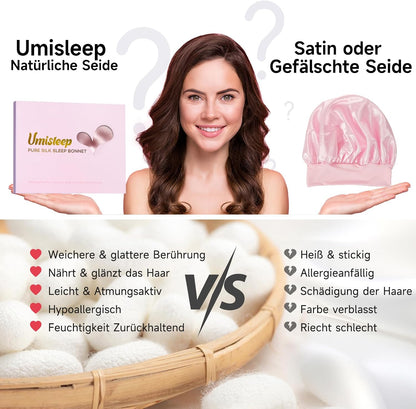 100% 22 Momme De Mûrier Bonnet Soie Cheveux Nuit Pour Dormir, Rose | Bonnet De Nuit Doux En Soie Double Couche Pour Cheveux Frisés, Respirant, Large Bande Ajustable Pour Attacher À La Tête