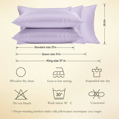 Silk Pillowcase for Hair and Skin 2 Pack 100% Mulberry Silk Bed Pillowcase Hypoallergenic Soft Breathable Both Sides Silk Pillow Case with Hidden Zipper, Pillow Cases (King, Light Purple)