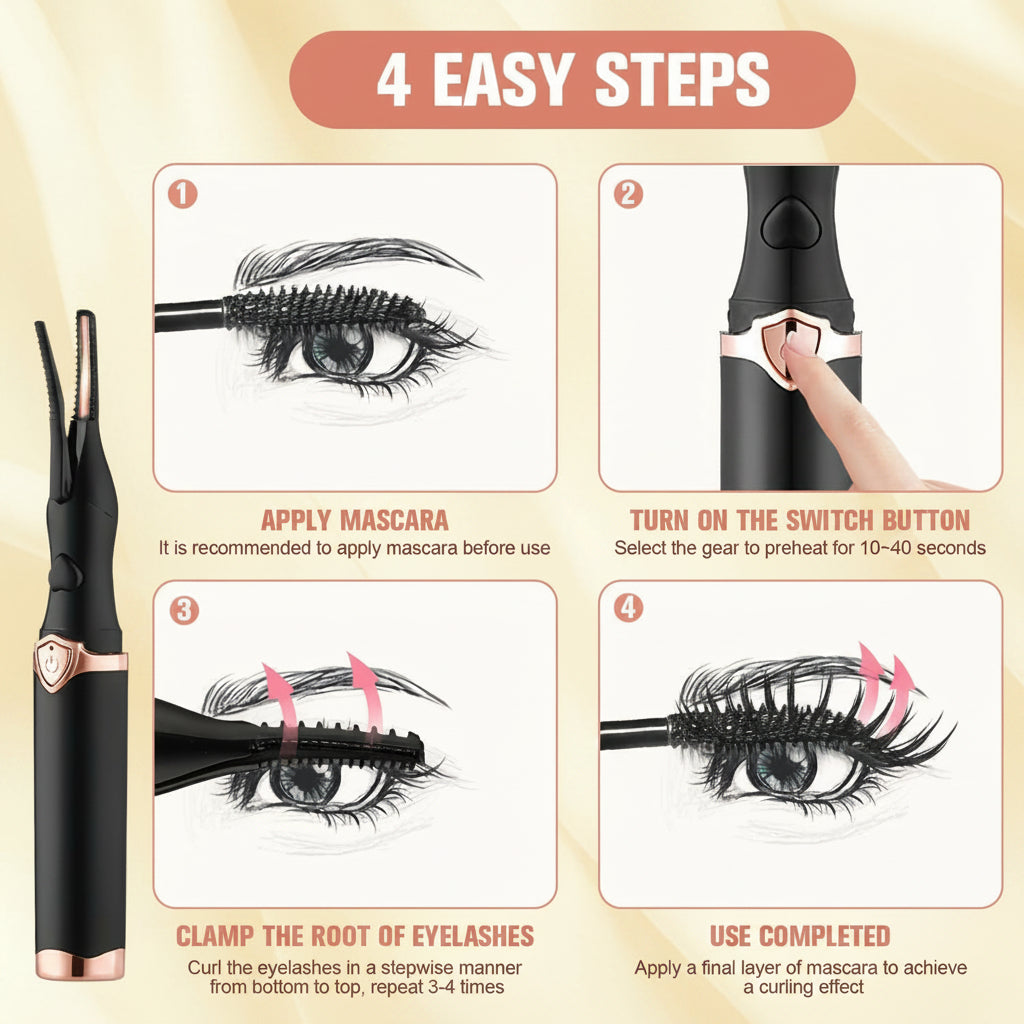 Heated Eyelash Curler, Mini Electric Eyelash Curler, Portable Makeup Electric Eyelash Curling, USB Rechargeable Finalize Eyelash Tool Beauty Tools for Women (White)
