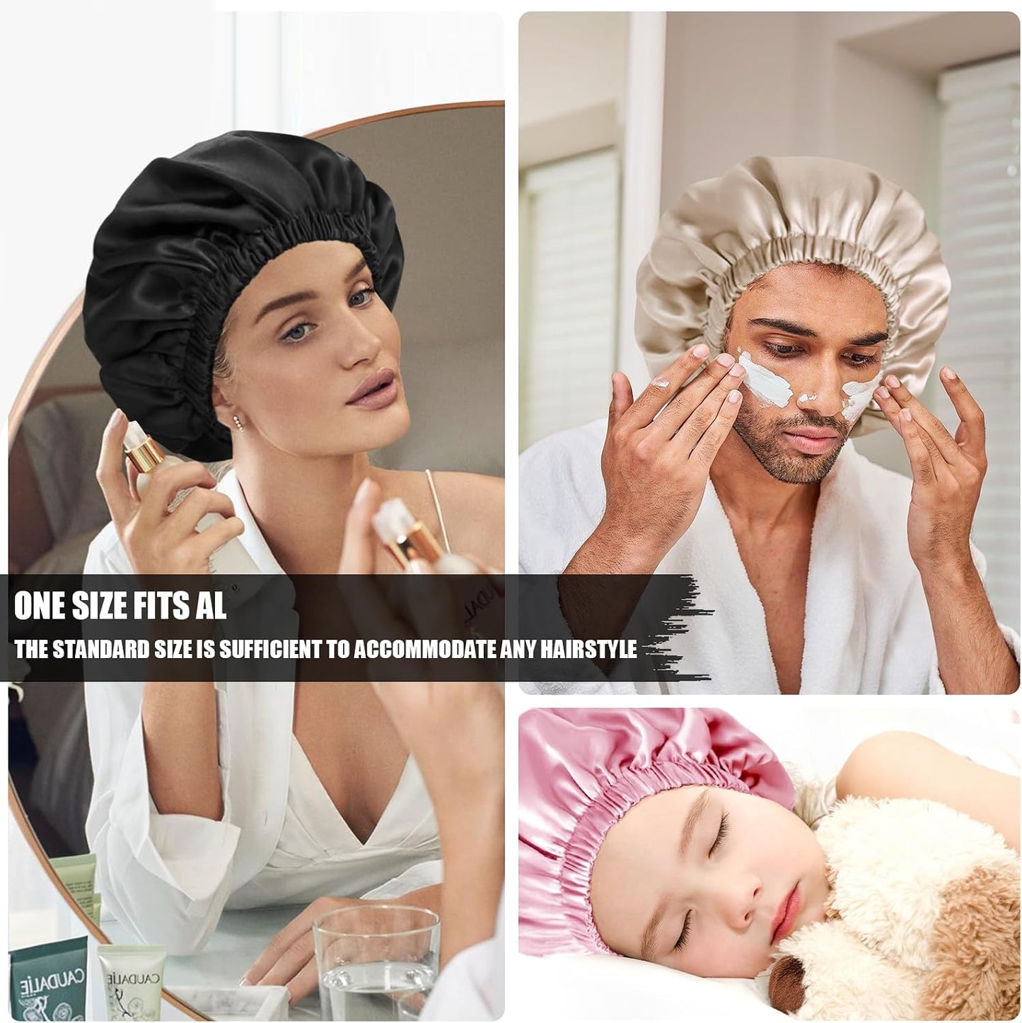 Bonnet for Sleeping Women & Men, Double Layer Soft Silk Hair Bonnet | Minimizes Hair Friction and Breakage ; Comes with a Soft Mark-Free Elastic Band Suited for Natural Curly Hair.