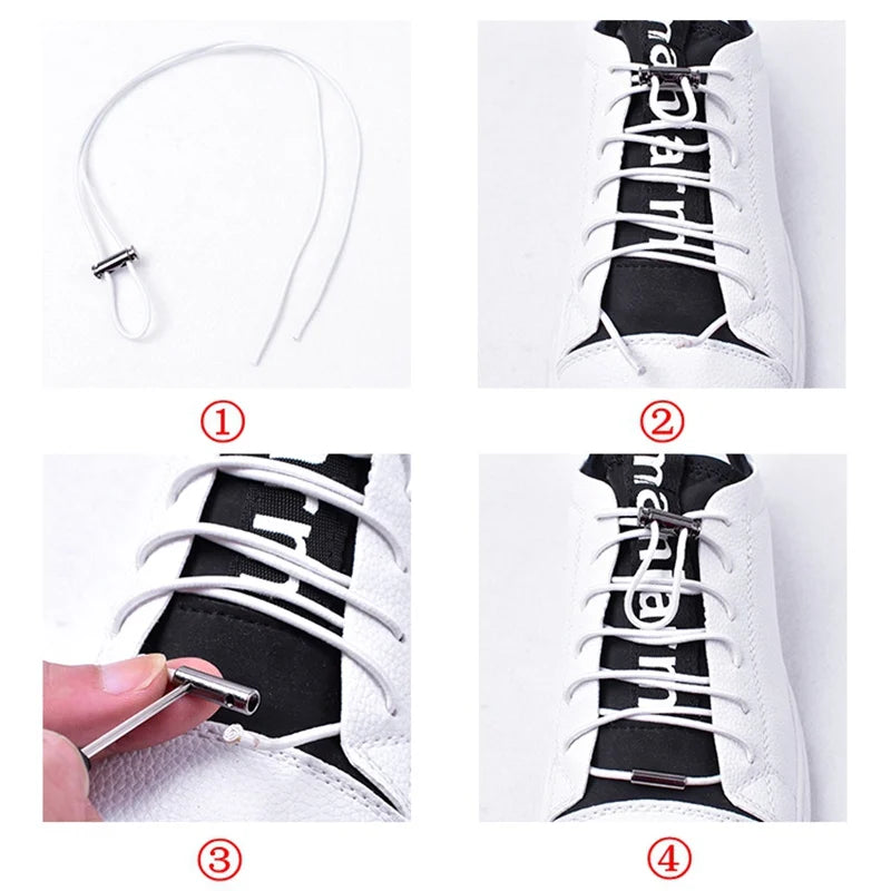 Elastic No-Tie Shoelaces with Metal Lock Button - Effortless Lace Solution for Sneakers for All Ages