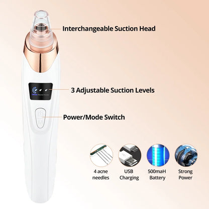 Blackhead Remover Vacuum - Facial Pore Cleaner with 5 Attachments, Electric USB Pore Vacuum