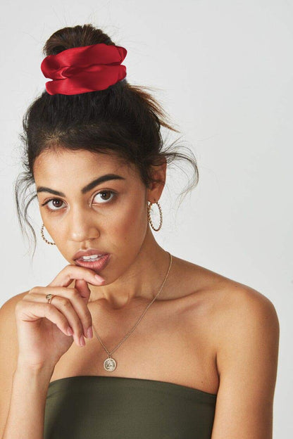 Silk Hair Scrunchies Black Red for Women Girls Curly Thick Hair Big Mulberry Silky Sleep Scrunchy Satin Elastic Hair Tie Bands Fashion Ponytail Holder 90S Accessories