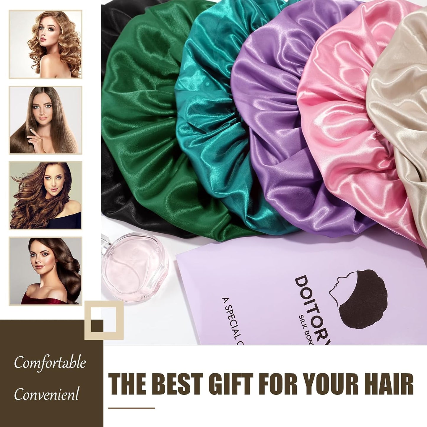 Bonnet for Sleeping Women & Men, Double Layer Soft Silk Hair Bonnet | Minimizes Hair Friction and Breakage ; Comes with a Soft Mark-Free Elastic Band Suited for Natural Curly Hair.