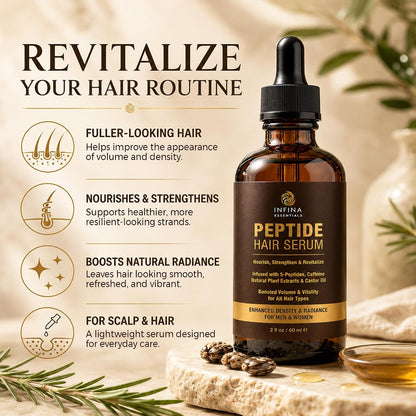 Peptide Hair Serum for Hair Growth, Frizz Control & Styling, 2 Fl Oz | Multi Peptide Serum for Hair Density, Caffeine Hair Growth Serum with Copper Peptides -