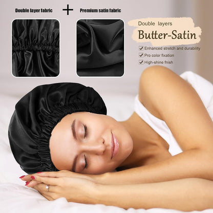 Bonnet for Sleeping Women & Men, Double Layer Soft Silk Hair Bonnet | Minimizes Hair Friction and Breakage ; Comes with a Soft Mark-Free Elastic Band Suited for Natural Curly Hair.