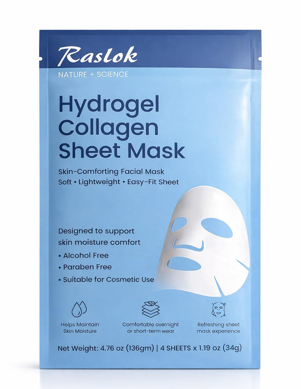 Overnight Hydrogel Collagen Face Mask – Deep Hydration Sheet Mask for Soft, Smooth & Refreshed Skin – Single Use, 1.19 Oz (34Gm) X 4 Each
