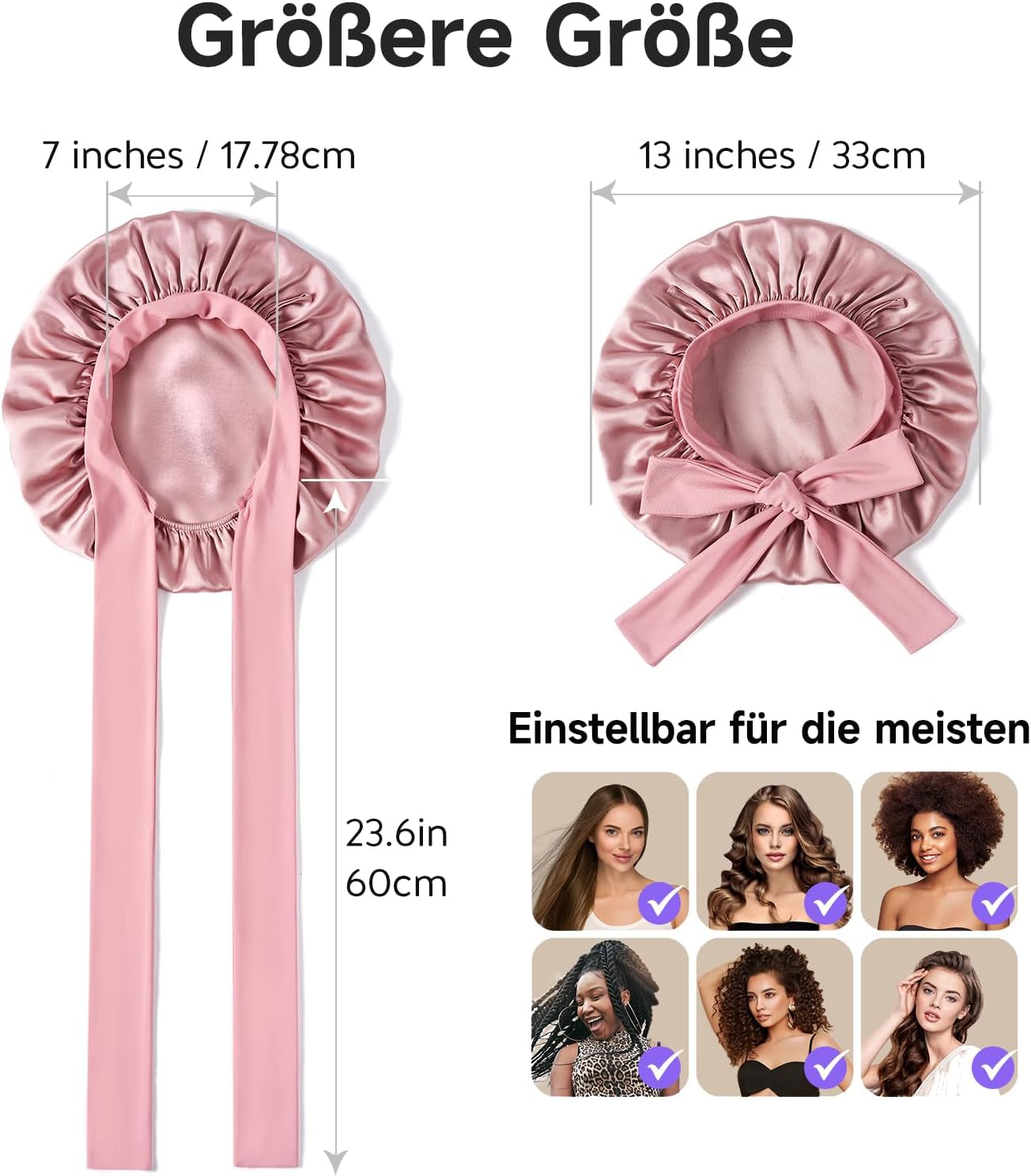 100% 22 Momme De Mûrier Bonnet Soie Cheveux Nuit Pour Dormir, Rose | Bonnet De Nuit Doux En Soie Double Couche Pour Cheveux Frisés, Respirant, Large Bande Ajustable Pour Attacher À La Tête