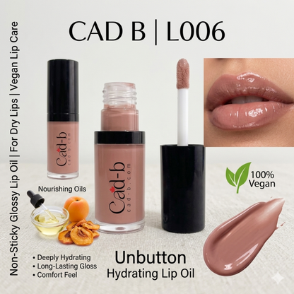 Hydrating Lip Oil - Unbutton | Non-Sticky Glossy Lip Oil for Dry Lips | Vegan Lip Care | LO06 | CAD B