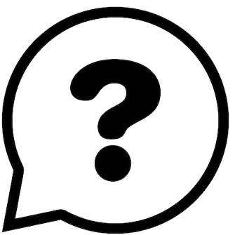 Black question mark inside a speech bubble on a white background